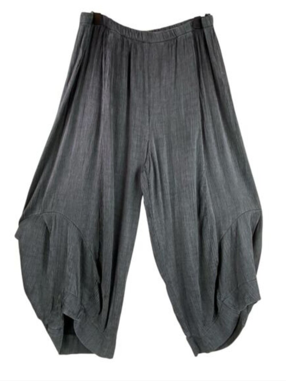 KHANGURA Pants Size XL Gray Art To Wear Lagenlook Lantern Leg Boho Artsy